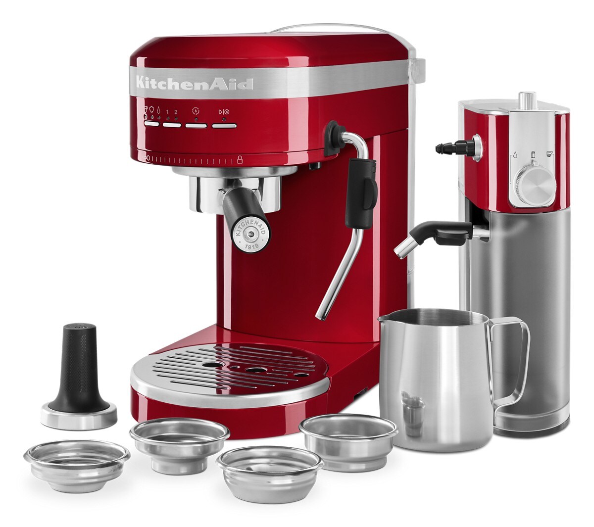 Metal Semi-Automatic Espresso Machine with Free Automatic Milk Frother Attachment Bundle - Empire Red