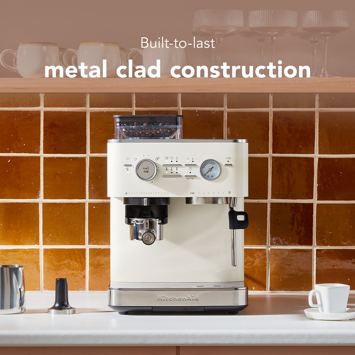 Semi Automatic Espresso Machine with Burr Grinder - Porcelain White - Image 5