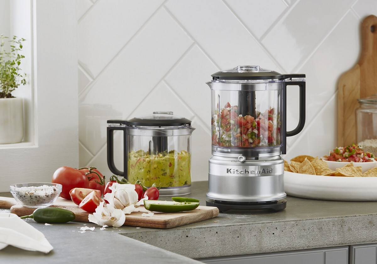 5 Cup Food Chopper with Extra Work Bowl and Lid - Contour Silver