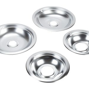 Range Electric/Cooktop 4-Pack Round Drip Bowls (Two 6-IN and Two 8-IN) - Chrome for Non-Hinged, 2-Wire Plug Cooking Elements