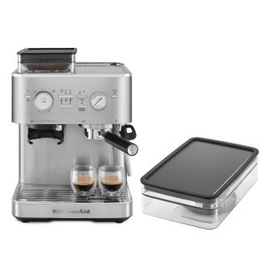 Coffee Set: Semi Auto Espresso + 8 Oz. Removable Bean Hopper - Brushed Stainless Steel